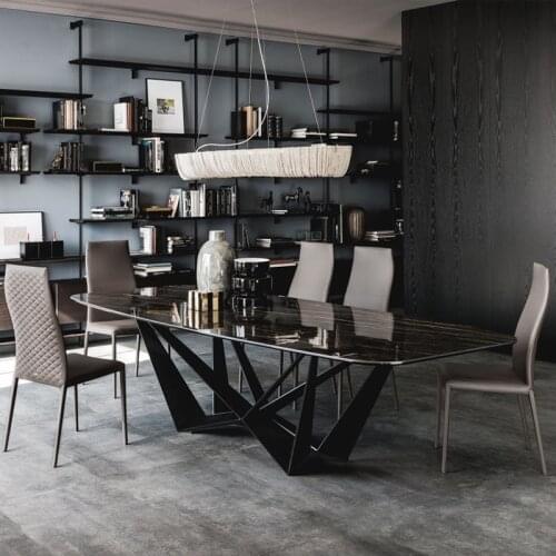 Nordic marble dinette combination post-modern minimalist light luxury rectangular stainless steel creative dinining table