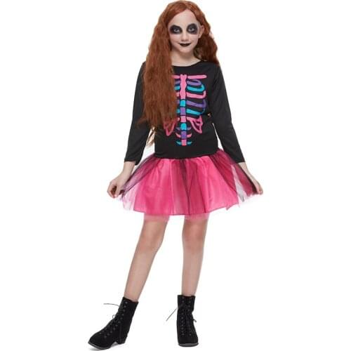 Snailify Girls Rainbow Skeleton Costume Long Sleeve Kids Bone Fancy Dress Halloween Costume Funky Punky Cosplay