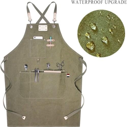 Canvas Retro Apron Barista Florist Stylist Barber Chef Oil Proof Waterproof Multi Pockets Overalls Tool Apron Fashion Uniforms