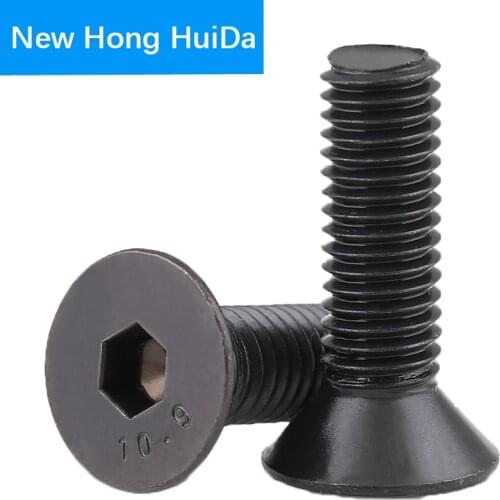 10pcs 1/8 5/32 3/16 1/4 5/16 3/8 4-40 6-32 8-32 10-32 Hex Flat Head Socket Cap Screw Metric Thread Bolt Steel Black