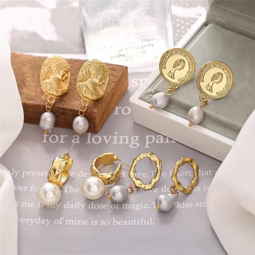 Vintage Irregular Pearl Drop Earrings For Women Round Square Earrings Minimalist Earrings Party 2021 NEW Jewelry