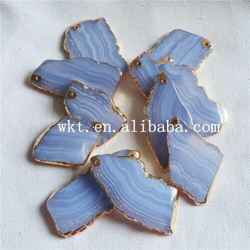 WT- P697 New hot blue stone pendant with gold trim on trim nice gift blue stone pendant for women