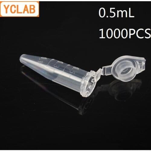 YCLAB 1000PCS 0.5mL Centrifuge Tube EP Plastic Conical Bottom Connect with Lid and Graduation Ethylene Propylene