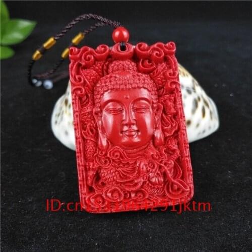 Jewellery Amulet Buddha Red Chinese Charm Hand Gifts Fashion Necklace Carved Woman Cinnabar Organic Dragon Pendant Buddhism Men