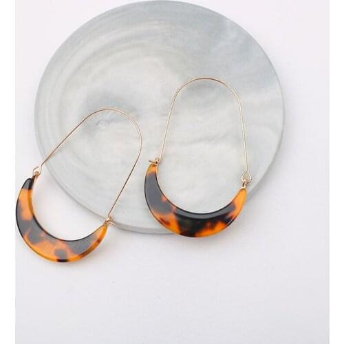 Fashion ZA Crescent Leopard Acrylic Earrings For Women Boho Acetate C U Shape Drop Dangle Earrings Statement Jewelry