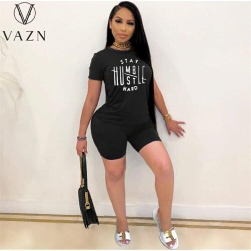 VAZN 2021 European and American Womens Summer Casual Commuter Sports Printed Letter Pantsuit Two Pieces