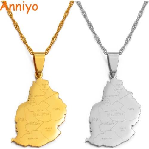 Anniyo Mauritius Map City Name Pendant Necklaces for Women Girl Silver Color/Gold Color Mauritius Africa Jewelry Gifts #127821
