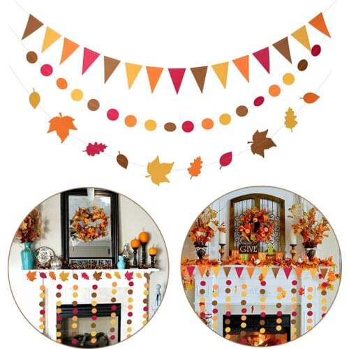 1setAutumn Leaf Maple Leaf Thanksgiving Decoration Flag Pull Banner Paper Circle String Wall Fireplace Holiday Decoration Banner