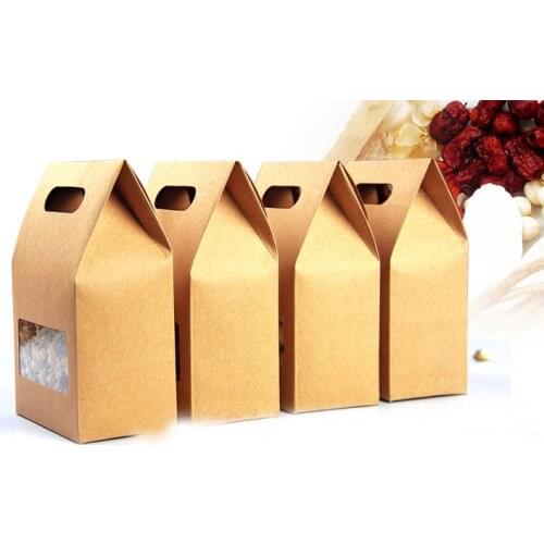 10*15.5*6cm 100pcs/lot Stand Up Brown Kraft Paper Bag Party Gift Packing Box Cookie/Candy/Nuts Bag/DIY Gift Handle Packing Box
