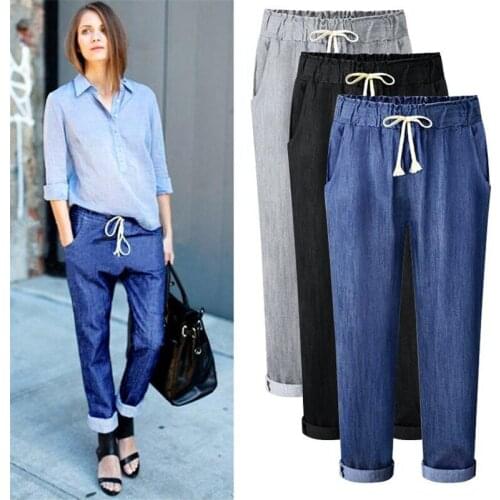 2020 Plus Size Casual Women Jeans Pant Summer Cool Slim Denim Trousers High Street Boyfriend Jeans For Women Black 4xl 5xl 6xl