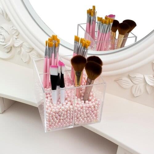 4 Slots Makeup Brush Organizer Clear Makeup Organizer Acrylic Cosmetic Storage Case Desk Storage Pen/Pencil Holder Box