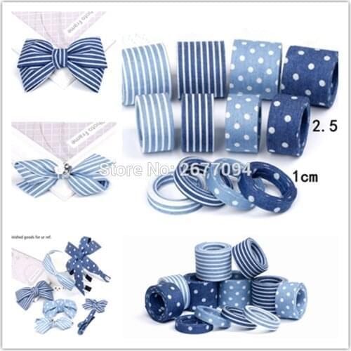 5Meter/Lot 10 25 40mm Cowboy Demin Jeans Ribbon Tape Hairbow Stripe Dot Printed Fabric Ribbon DIY Hair Bow Collar Material