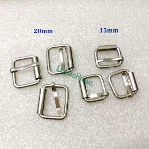 50pcs/lot 15mm 20mm small metal iron pin buckle movable tube bagpack belt buckle silver color free shipping