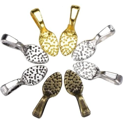 50pcs Spoon DIY Oval Leaf Jewelry Scrabble Glue On Earring Bails For Fitting Glass Cabochon Tiles Pendants 15mm x 5mm