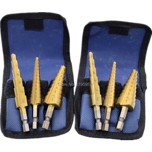 6pcs Titanium Step Drill Bit 3/16"-1/2" 1/8"-1/2" 1/4"-3/4" HSS Drill Bit Tools 1/4" Hex Shank Industrial Reamer Metal Drilling