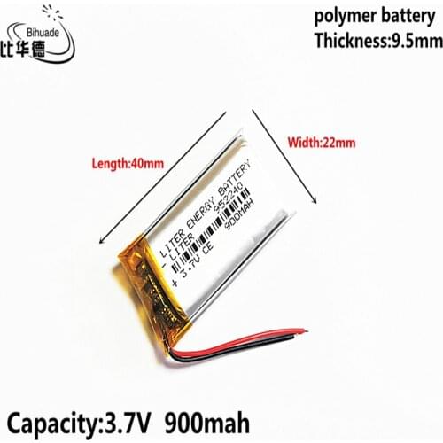 Liter energy battery 3.7V 900MAH 952240 Lithium Polymer LiPo Rechargeable Battery For Mp3 headphone PAD DVD bluetooth camera