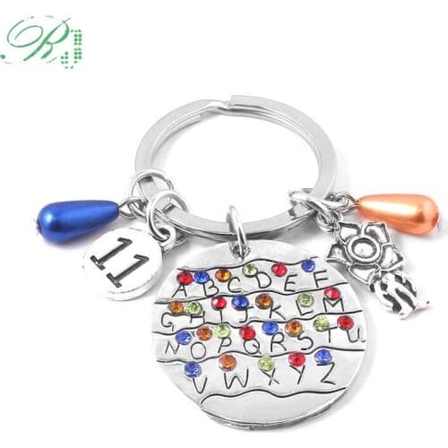 RJ Stranger Things Keychain Alphabet Light Wall Monster 11 Letter Pendant Keyring For Women Bag Car Llavero Movie Jewelry Gif