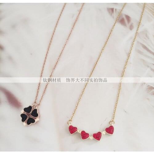 Black Red Double-sided Love Pendant Necklace Titanium Stainless Steel Flower Rose Gold Necklaces Trendy Women Jewelry Gift