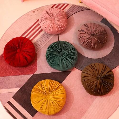 Candy Color Pleated Solid Seat Cushion Velvet Fabric Back Cushion Sofa Bed Pillow Pouf Throw Home Sofa Decor 35cm/ Chair Pillow