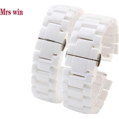 Mrs win Ceramic white watchbands 22mm Strap Curved End Solid watch accessories for watch BRACELETS welcome wholesale