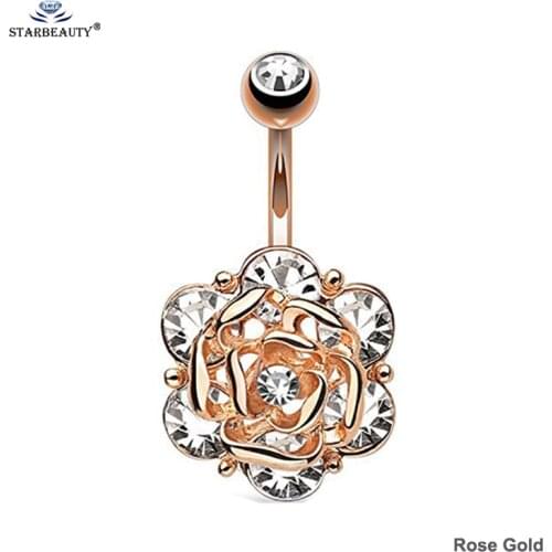 Luxury Rose Belly Ring White Bijoux Navel Piercing Ombligo Belly Button Rings Flower Earring Piercing Nombril Pircing Navel Ring