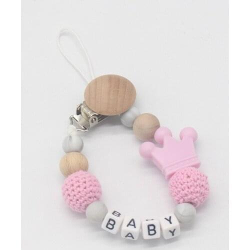 Crown Silicone Baby Girls Pacifier Clip Chain Toy Silicone Wood Chew Toys Anti-Drop Chains Clips Carrier Teething Care Newborn
