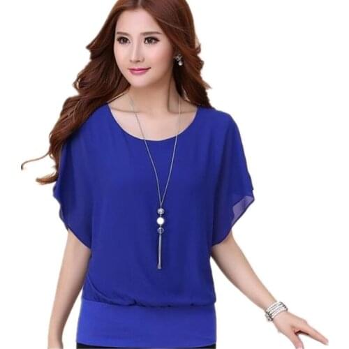 Summer Women Chiffon Blouse Plus Size Batwing Sleeves Chiffon Shirt Loose Large size 4XL 5XL Black White Casual Tops Female