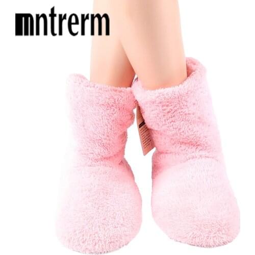Mntrerm Winter Big Size Warm Soft Bottom Solid Color Flannel Indoor Floor Plush Home Shoes For WomenBedroom House Furry Slippers