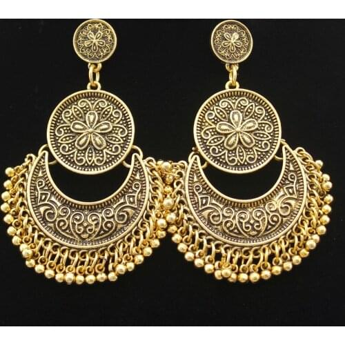 Fashion Tribal Ethnic Bali Jhumka Jhumki Brocade Bead Lotus Mexico Gypsy Dangle Earrings Jewelry Vintage Cold New Trendy