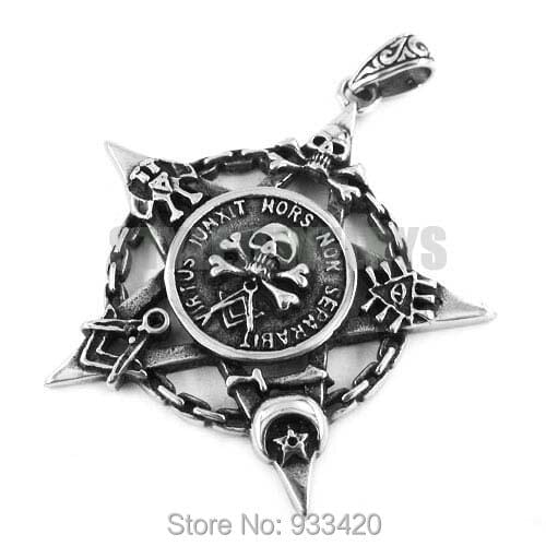 Free shipping! Freemason Masonic Pentagram Pendant Stainless Steel Jewelry Carved Word Skull Motor Biker Men Pendant SWP0322B