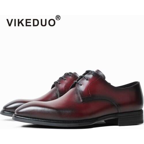 VIKEDUO Patina Mens Dress Shoes Handmade Red Wedding Shoes Genuine Leather Driving Office Footwear Mans Formal Zapato de Hombre
