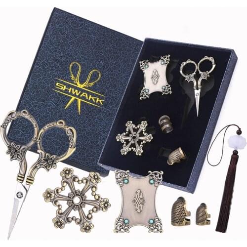 SHWAKK Embroidery Scissors Set Sewing Scissors Sharp Tip Stainless Steel Vintage European Design Scissors for Fabric Embroidery