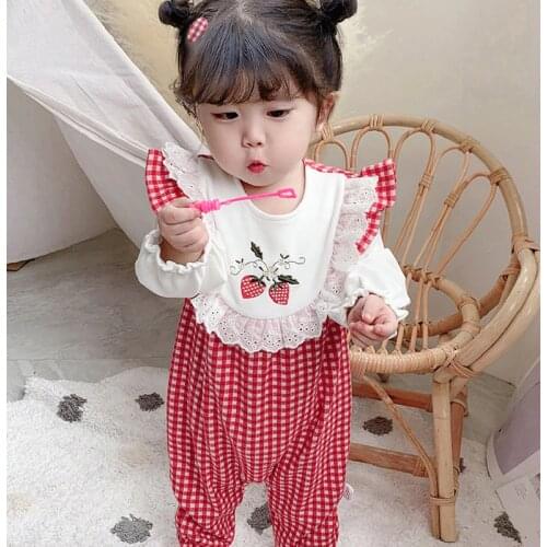 Baby Girls Clothes Strawberry Court Style Baby Romper Princess For 1st Birthdday Party Girl Clothes Infant Girls Jumpsuit Cotton