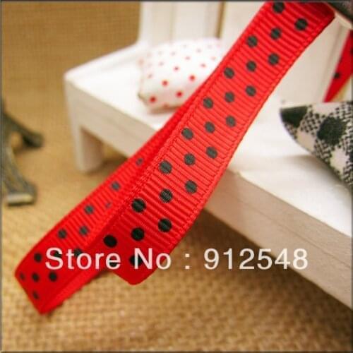 Wholesale 20yards 3\/8" 10mm black Polka Dots red Grosgrain Ribbon -Free Shipping,hyd007