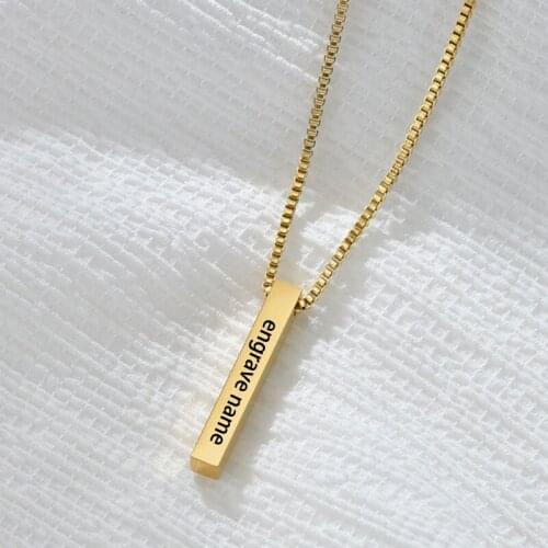 Custom Square Strip Pendant Necklace Engraved Name Numbers Bar Necklace for Women Men Personalized Gift Geometric Jewelry Gifts