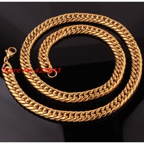 Gold Tone Heavy 7"-40" 9mm Curb Cuban Chain Necklace 316L Stainless Steel Fashion Mens Jewelry Gift