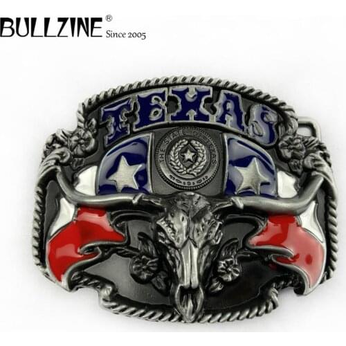 The Bullzine Texas bull head belt buckle with pewter finish FP-02602 suitable for 4cm width belt