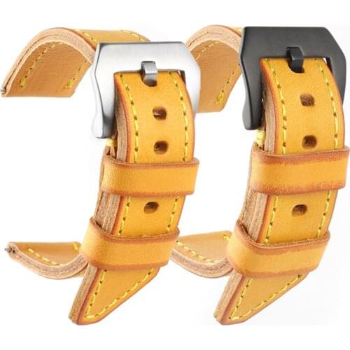 Onthelevel Watch Strap 20mm 22mm 24mm 26mm Genuine Leather Watchbands Colorful Yellow Wristband With Stainless Steel Buckle #D