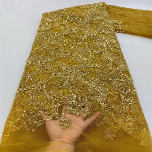 Handmade Lace African French Lace Fabric 2021 High Quality Beaded Ghana Lace For Nigerian Lace Fabrics For Party Dress r68-43