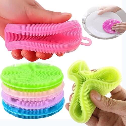 Teyaao Kitchen Washing Cleaning Brushes Pot Pan Sponge Scrubber Fruit Vegetable Dish Silicone Dishwashing Brush