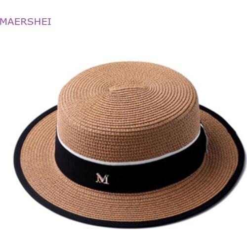 MAERSHEI summer womens hat flat top England hat travel vacation leisure party fashion straw hat beach hat