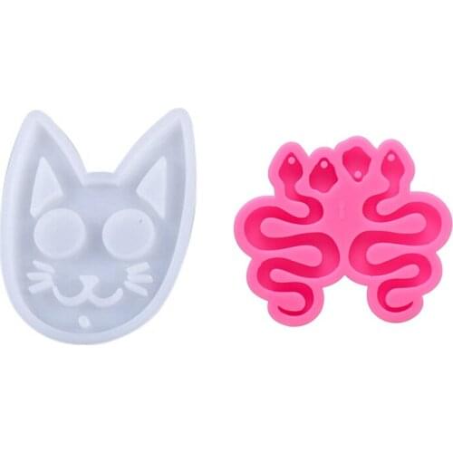 DIY Cat Keychain Pendant Casting Silicone Mold & Snake Shape Earring Resin Mold With Hole
