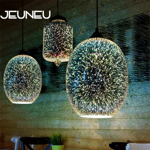 Modern 3D Glass Shade Pendant Lamp Colorful Romantic Starry Sky Hanging Lights Fixture E27 for Bedroom Restaurant Living Room