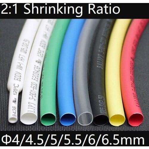 5M 2:1 Heat Shrink Tube Sleeve for iPad iPhone 4 ~ 6.5 mm USB Data Charger Cable Fix Black/Red/Yellow/Green/Blue/White/Clear