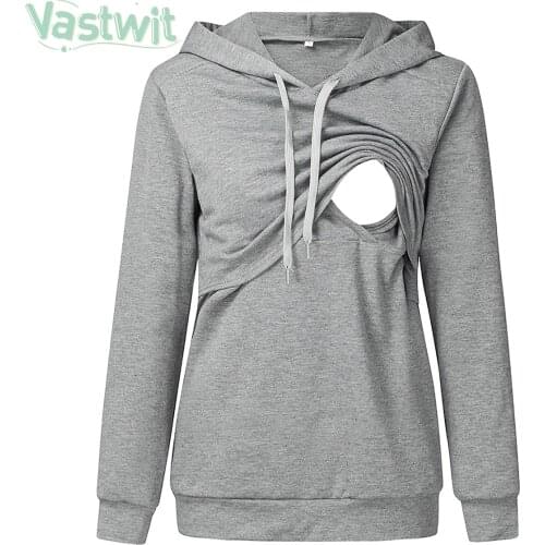 Maternity Breastfeeding Hoodie T-Shirt Winter Long Sleeve Nursing Sweatshirt Tops Pregnancy Plus Size Clothes For Pregnant Women