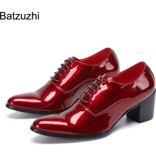 Batzuzhi Pointed Toe Blue/Red Leather Dress Shes Men Japanese Type Men Shoes Lace-up Formal Business, Party and Wedding Footwear