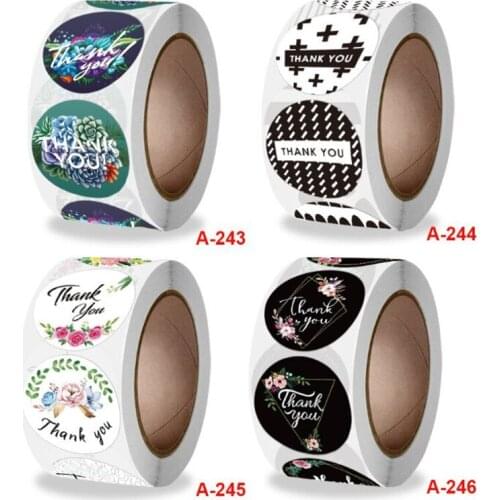 Vintage stickers 500 pcs /roll 2.5cm Black Background Flower Thank You Round shape teacher children reward label seal paste