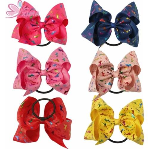 XIMA 1PC 5'' Bronzing Unicorn Design Ribbon Unicorn Bows Hair Ties for Girls Unicorn Headband Fashion Ponytail Holder