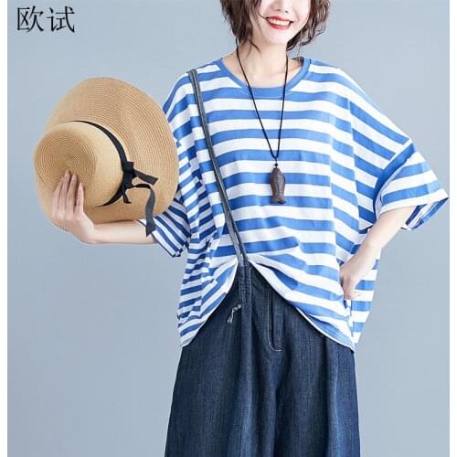 Oversized Summer Stripe T-Shirt Women Korean Style Oversize T shirt Loose Casual Femme New Vogue Tees Tshirt Ladies Tops 2021