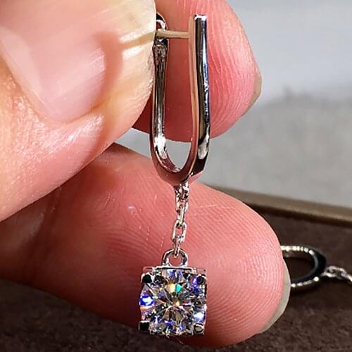 18K White Gold Women Drop Clip Hoop Earrings U Moissanite Diamonds 1 2 4 6 Carat Round Wedding Party Engagement Anniversary Gift